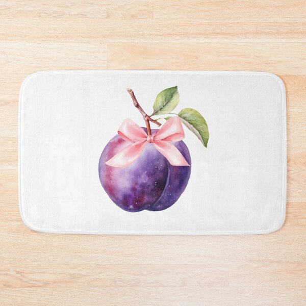Item preview, Watercolor Plum with Pink Bow – Feminine Coquette Fruit Illustration designed and sold by DivinePassion.