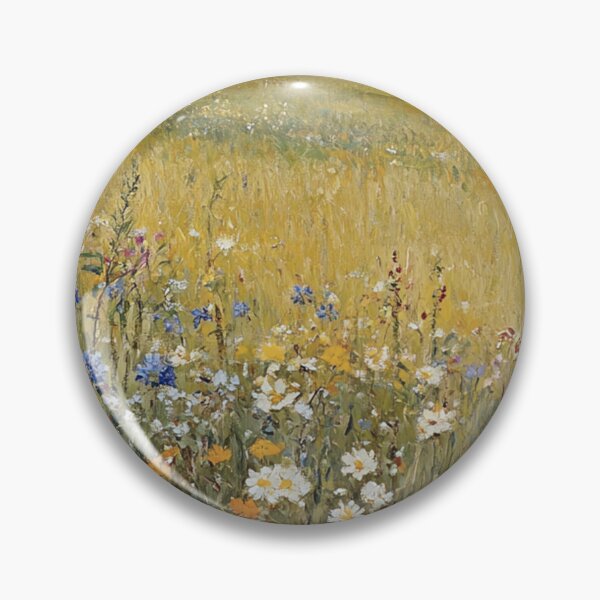 Item preview, Colorful Wildflower Meadow With Farmhouse Vintage Landscape Oil Painting designed and sold by JoBella-Designs.