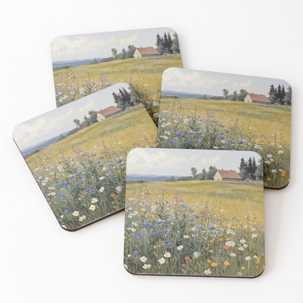 Item preview, Colorful Wildflower Meadow With Farmhouse Vintage Landscape Oil Painting designed and sold by JoBella-Designs.