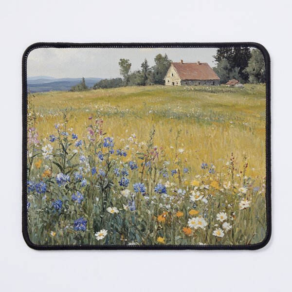 Item preview, Colorful Wildflower Meadow With Farmhouse Vintage Landscape Oil Painting designed and sold by JoBella-Designs.