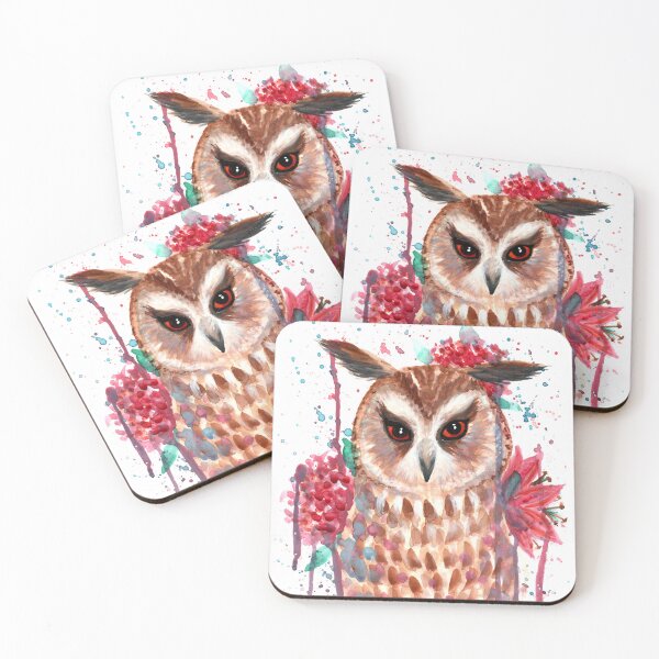 Item preview, Colorful Long-Eared Owl and Flower Watercolor designed and sold by Ivy Lily Art.