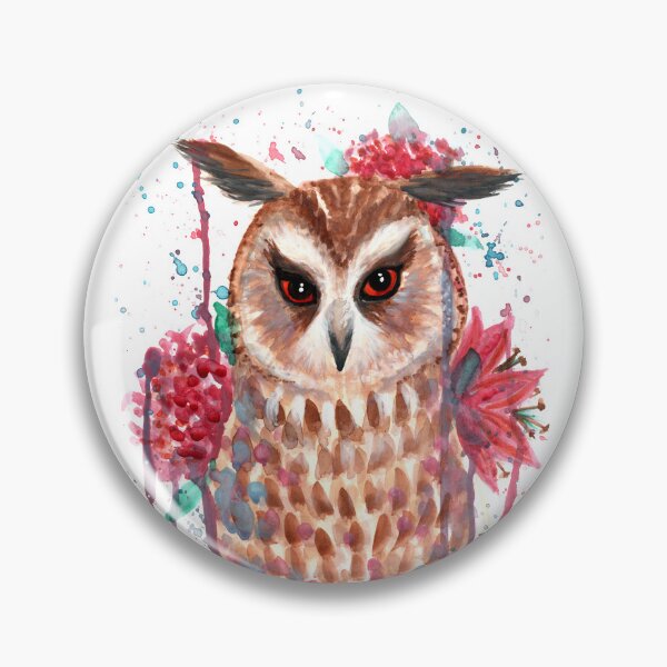 Item preview, Colorful Long-Eared Owl and Flower Watercolor designed and sold by Ivy Lily Art.