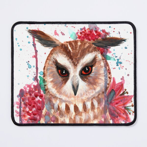 Item preview, Colorful Long-Eared Owl and Flower Watercolor designed and sold by Ivy Lily Art.