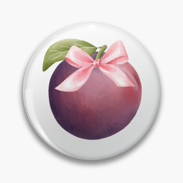 Item preview, Watercolor Plum with Pink Bow – Feminine Coquette Fruit Illustration designed and sold by DivinePassion.