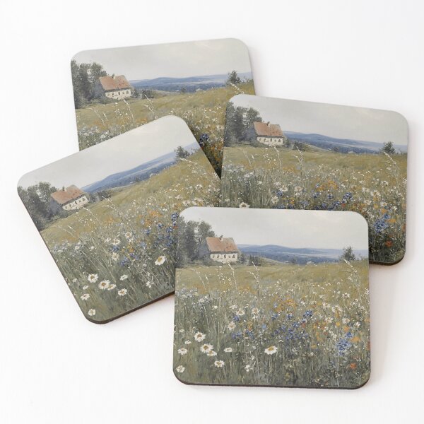 Item preview, Abstract Wildflower Meadow With Farmhouse Vintage Landscape Oil Painting designed and sold by JoBella-Designs.
