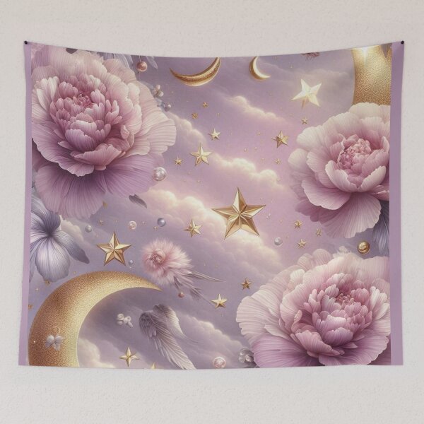 Item preview, Soft Pink Flower with Gold Crescent Moon – AI Artwork for Elegant Women’s Clothing and Dreamy Fashion Accessories designed and sold by knalpot-design.