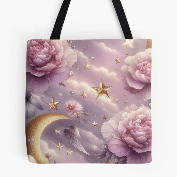 Item preview, Soft Pink Flower with Gold Crescent Moon – AI Artwork for Elegant Women’s Clothing and Dreamy Fashion Accessories designed and sold by knalpot-design.