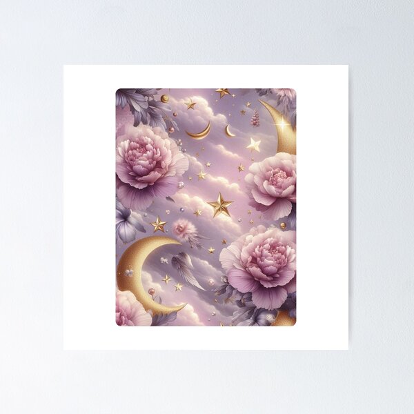 Item preview, Soft Pink Flower with Gold Crescent Moon – AI Artwork for Elegant Women’s Clothing and Dreamy Fashion Accessories designed and sold by knalpot-design.