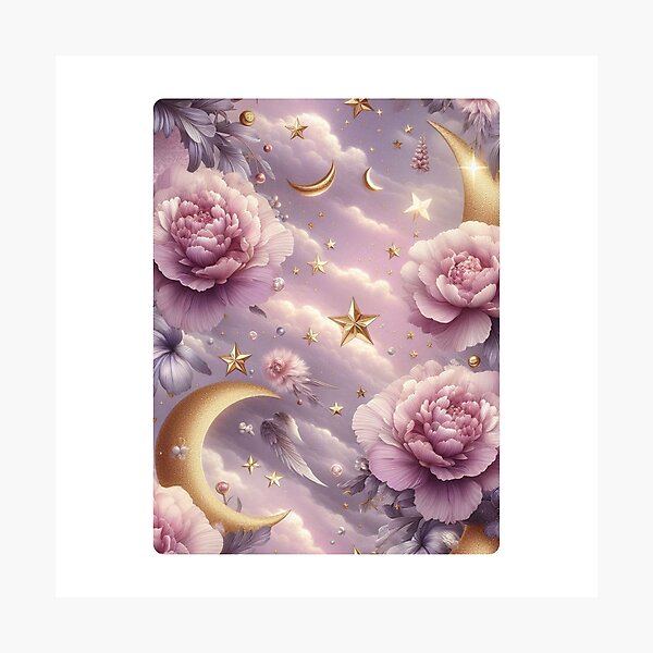 Item preview, Soft Pink Flower with Gold Crescent Moon – AI Artwork for Elegant Women’s Clothing and Dreamy Fashion Accessories designed and sold by knalpot-design.