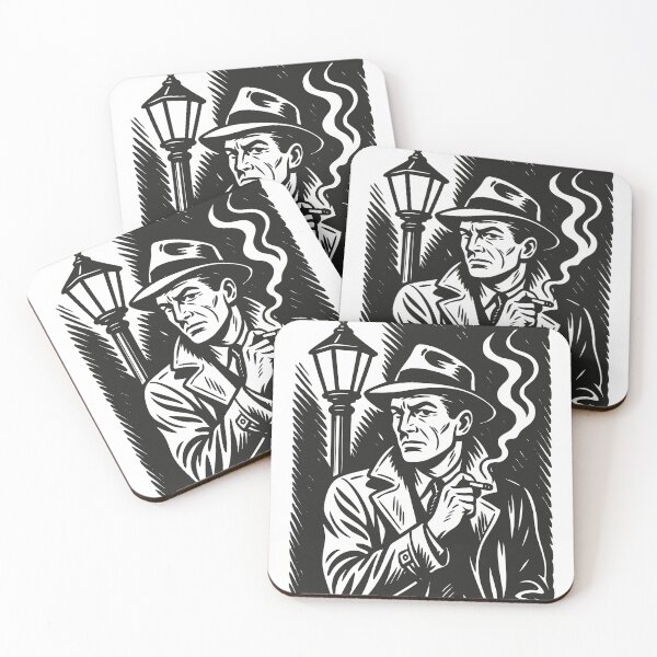 Item preview, Vintage Detective Illustration – 1940s Noir Man Smoking by Lamppost in Retro Comic Style designed and sold by GinColorist.