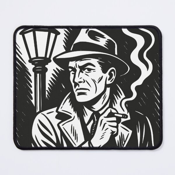 Item preview, Vintage Detective Illustration – 1940s Noir Man Smoking by Lamppost in Retro Comic Style designed and sold by GinColorist.