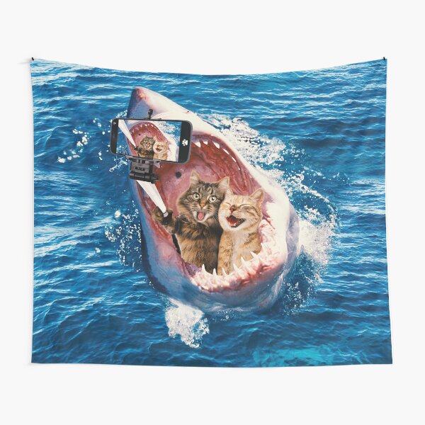 Cat Selfie - Selfie in the Great White Shark Jaw Tapestry