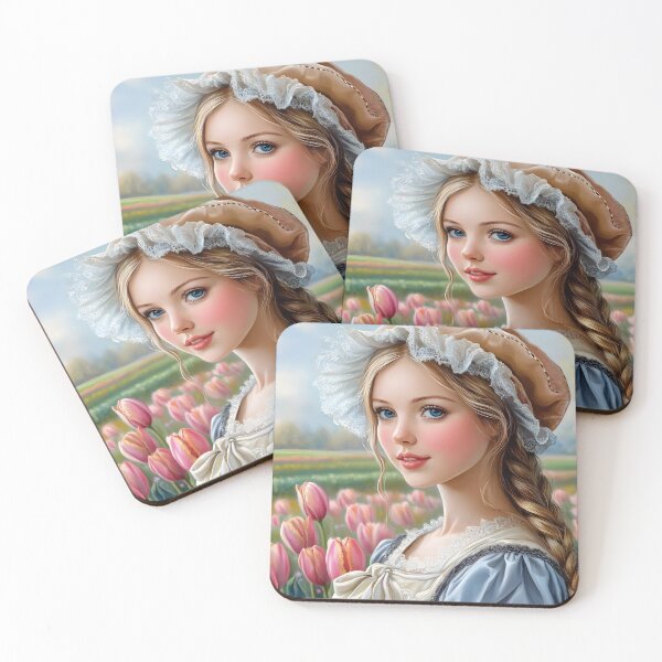 Item preview, Young Woman in Tulip Field with Vintage Dress and Hat designed and sold by Artessie.