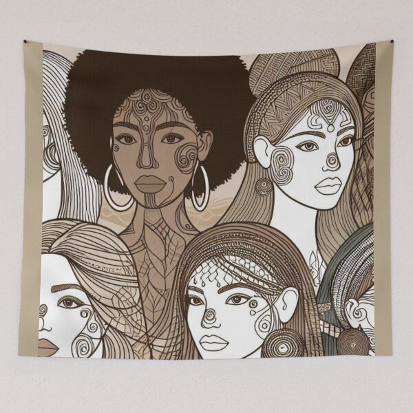 Item preview, Multicultural Female Face – AI Artwork with Bold Abstract Lines for Empowering Women’s Clothing and Accessories designed and sold by knalpot-design.