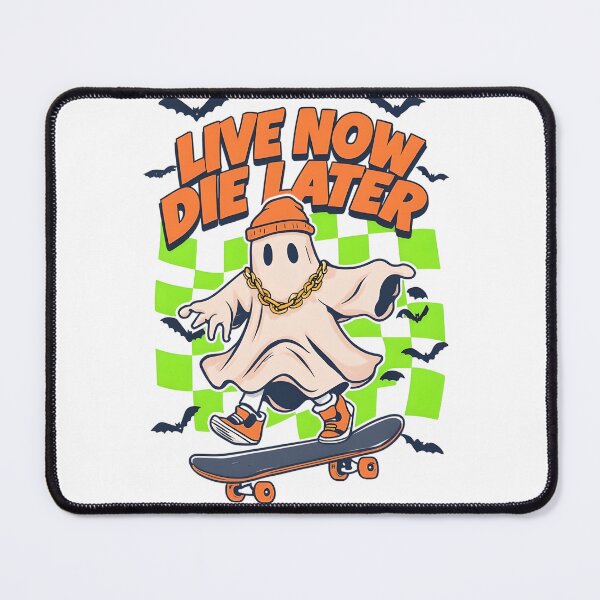 Item preview, Skater Ghost – "Live Now Die Later" | Funny Cartoon Ghost on Skateboard designed and sold by PeachyPeachPrnt.