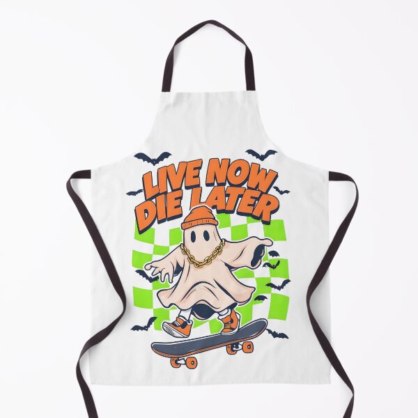Item preview, Skater Ghost – "Live Now Die Later" | Funny Cartoon Ghost on Skateboard designed and sold by PeachyPeachPrnt.