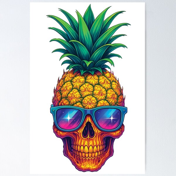 Item preview, Pineapple Skull with Sunglasses - Tropical Gothic Sticker Design designed and sold by Gold Turtle  Lina.