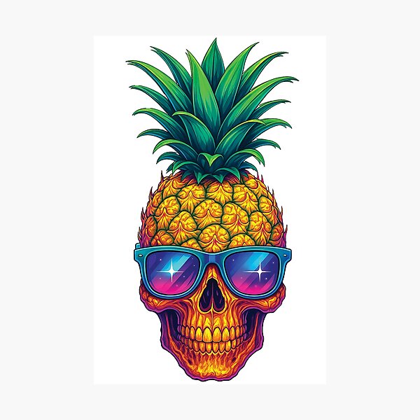 Item preview, Pineapple Skull with Sunglasses - Tropical Gothic Sticker Design designed and sold by Gold Turtle  Lina.