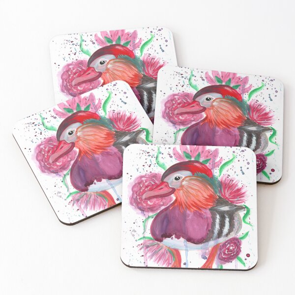 Item preview, Cute Colorful Mandarin Duck and Flower Watercolor designed and sold by Ivy Lily Art.