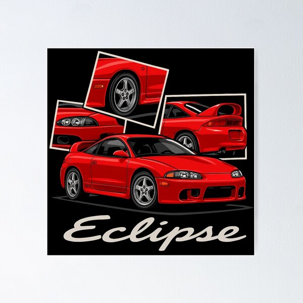 Item preview, Mitsubishi Eclipse GSX Red DSM 90s JDM Sports Car – Retro Stylized Car Illustration designed and sold by TheArtOfCar.