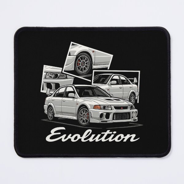 Item preview, Mitsubishi Lancer Evolution V JDM Art – White Rally Legend in Retro Stylized Collage designed and sold by TheArtOfCar.