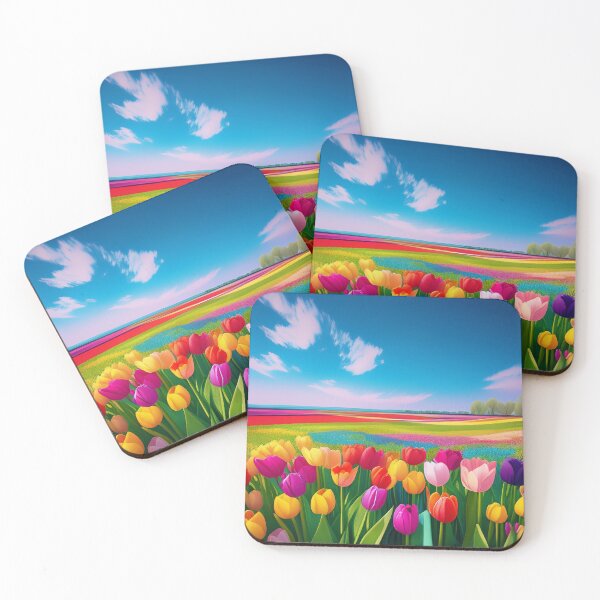 Item preview, Neon colored tulips flowers on field designed and sold by Design your dreams.