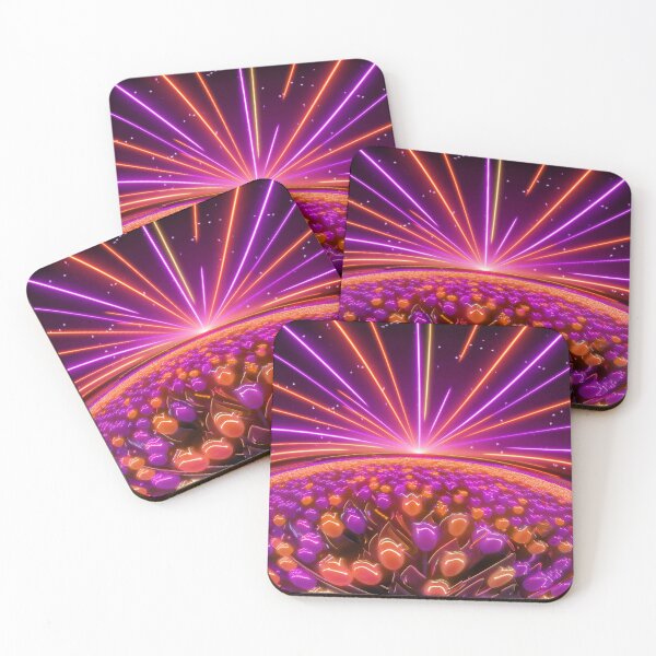 Item preview, Colored neon tulips flowers on field night designed and sold by Design your dreams.