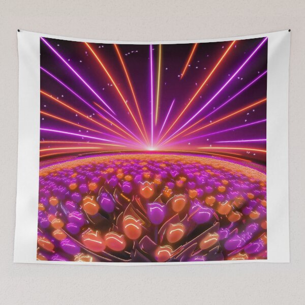 Item preview, Colored neon tulips flowers on field night designed and sold by Design your dreams.