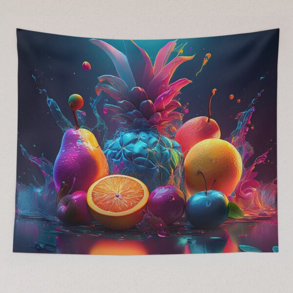 Item preview, Colored neon ananas fruits on neo blue designed and sold by Design your dreams.
