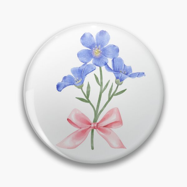 Item preview, Watercolor Blue Flax Flowers with Pink Bow – Dainty Coquette Wildflower Botanical Art designed and sold by DivinePassion.