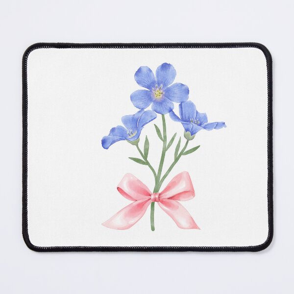 Item preview, Watercolor Blue Flax Flowers with Pink Bow – Dainty Coquette Wildflower Botanical Art designed and sold by DivinePassion.