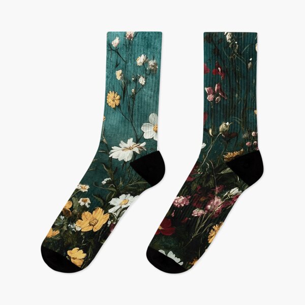 Item preview, Vintage, Dark Academia, Red White And Yellow Wildflowers Against A Teal Wall Oil Painting  designed and sold by JoBella-Designs.