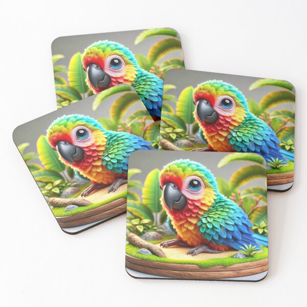 Item preview, Baby Rainbow Macaw Resting in the Jungle – Adorable Illustration designed and sold by FusiTink.