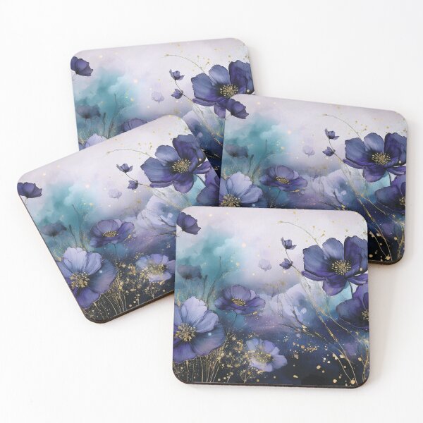 Item preview, Luxury violet and gold wildflower watercolour garden, deep purple alcohol ink effect, perfect purple floral spring painting designed and sold by navitalidesign.