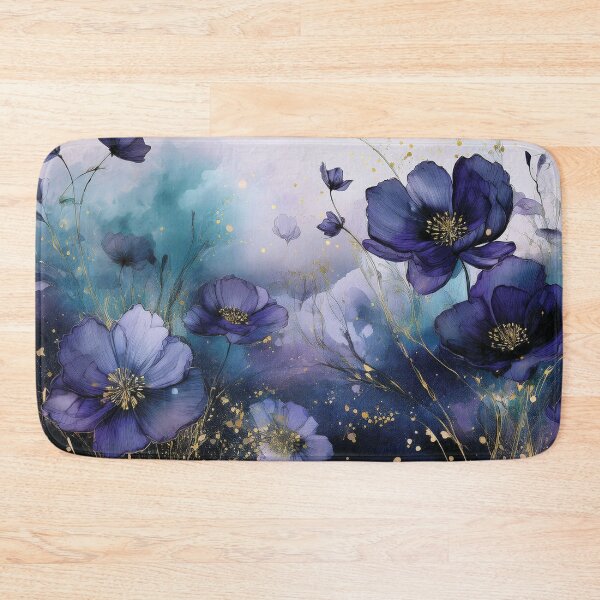 Item preview, Luxury violet and gold wildflower watercolour garden, deep purple alcohol ink effect, perfect purple floral spring painting  designed and sold by navitalidesign.