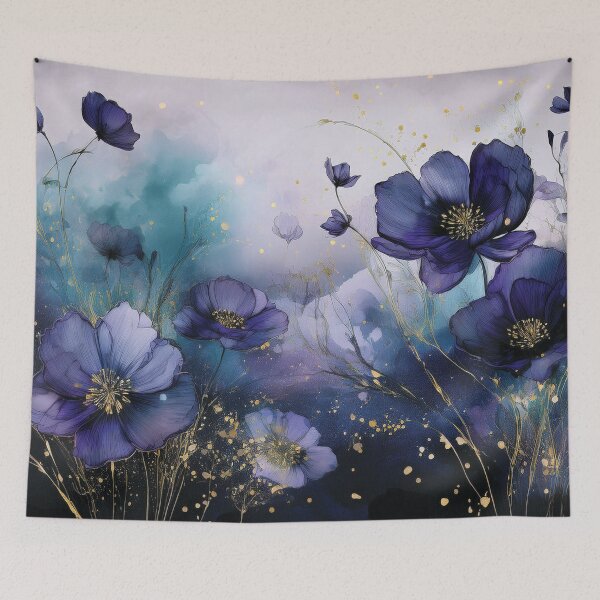Item preview, Luxury violet and gold wildflower watercolour garden, deep purple alcohol ink effect, perfect purple floral spring painting  designed and sold by navitalidesign.