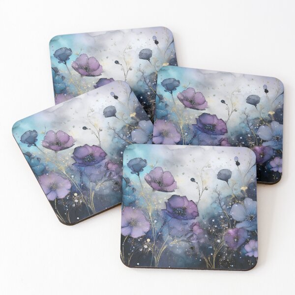 Item preview, Luxury violet and gold wildflower watercolour garden 2, deep purple alcohol ink effect, perfect purple floral spring painting designed and sold by navitalidesign.