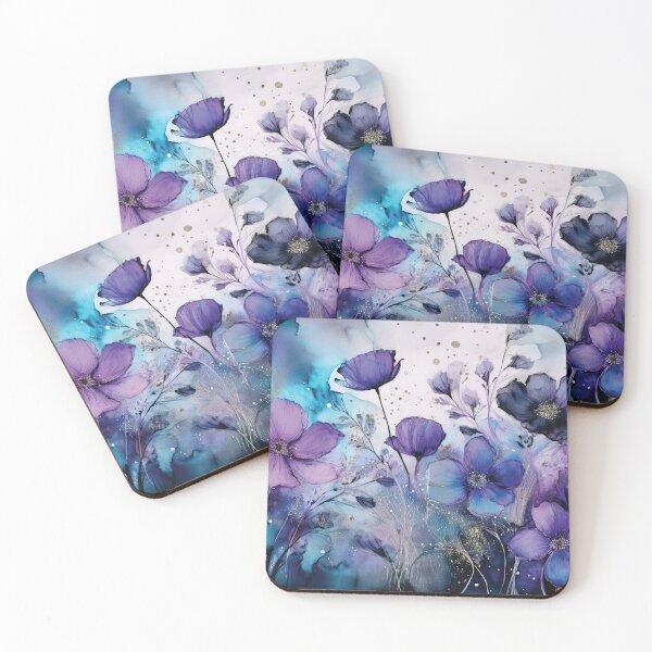 Item preview, Luxury violet and gold wildflower watercolour garden 3, deep purple alcohol ink effect, perfect purple floral spring painting designed and sold by navitalidesign.