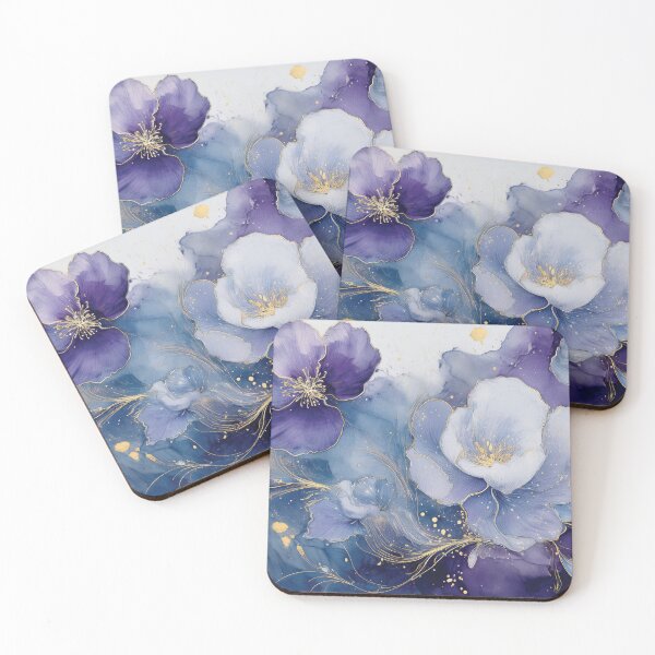 Item preview, Vivacious violet, lavender and gold wildflower watercolour garden, deep purple alcohol ink effect, perfect purple floral spring painting  designed and sold by navitalidesign.