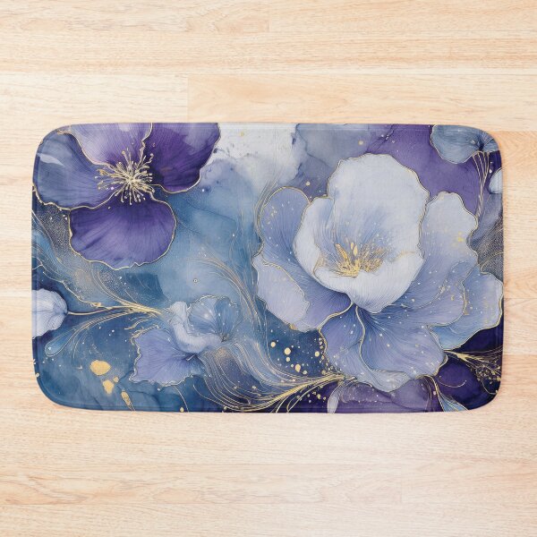 Item preview, Vivacious violet, lavender and gold wildflower watercolour garden, deep purple alcohol ink effect, perfect purple floral spring painting  designed and sold by navitalidesign.