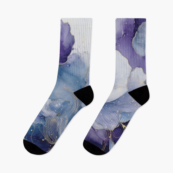Item preview, Vivacious violet, lavender and gold wildflower watercolour garden, deep purple alcohol ink effect, perfect purple floral spring painting  designed and sold by navitalidesign.
