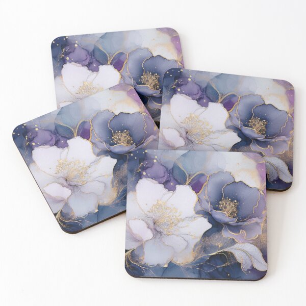 Item preview, Vivacious violet 2, lavender and gold wildflower watercolour garden, deep purple alcohol ink effect, perfect purple floral spring painting  designed and sold by navitalidesign.