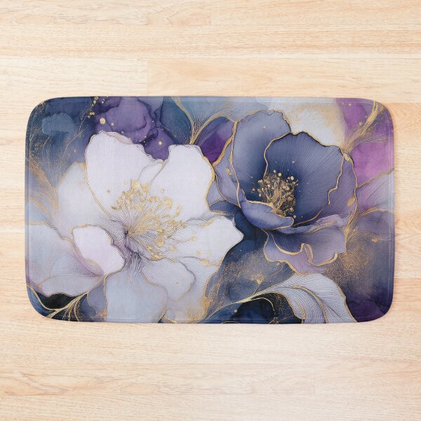 Item preview, Vivacious violet 2, lavender and gold wildflower watercolour garden, deep purple alcohol ink effect, perfect purple floral spring painting  designed and sold by navitalidesign.