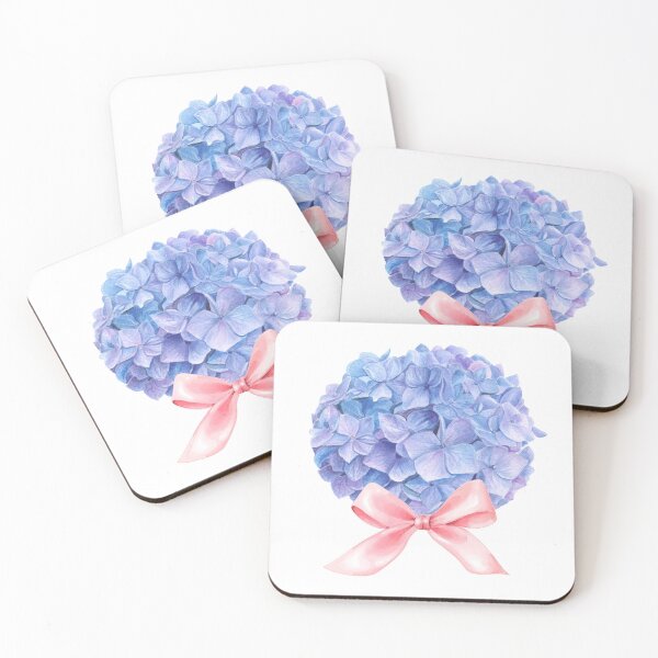 Item preview, Watercolor Blue Hydrangea with Pink Bow – Soft Girl Era Coquette Flower Illustration designed and sold by DivinePassion.