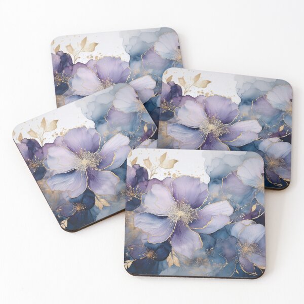 Item preview, Vivacious violet 3, lavender and gold wildflower watercolour garden, deep purple alcohol ink effect, perfect purple floral spring painting  designed and sold by navitalidesign.