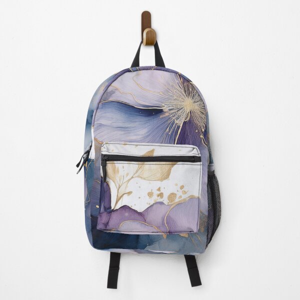 Item preview, Vivacious violet 3, lavender and gold wildflower watercolour garden, deep purple alcohol ink effect, perfect purple floral spring painting  designed and sold by navitalidesign.
