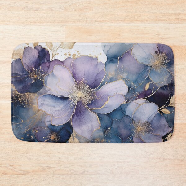 Item preview, Vivacious violet 3, lavender and gold wildflower watercolour garden, deep purple alcohol ink effect, perfect purple floral spring painting  designed and sold by navitalidesign.