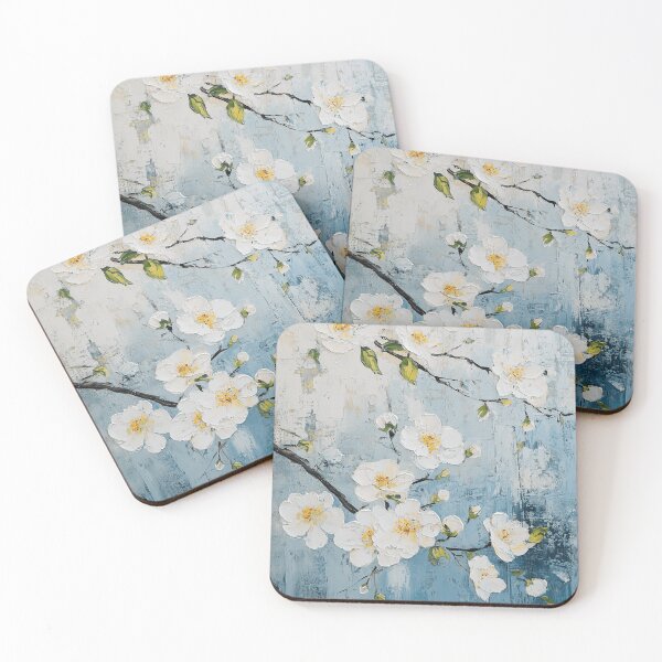 Item preview, Chunky White and Yellow Blossoms Oil Painting Chinoiserie Asian Style designed and sold by JoBella-Designs.