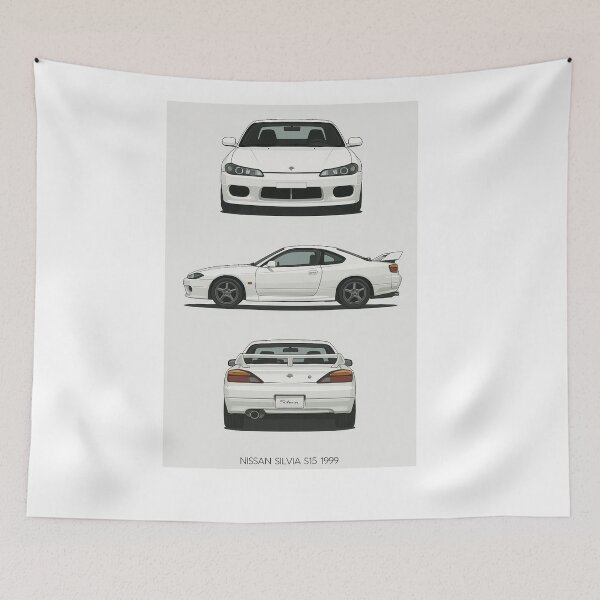 Item preview, 1999 Nissan Silvia S15 White – JDM Minimalist Blueprint Car Art designed and sold by TheArtOfCar.