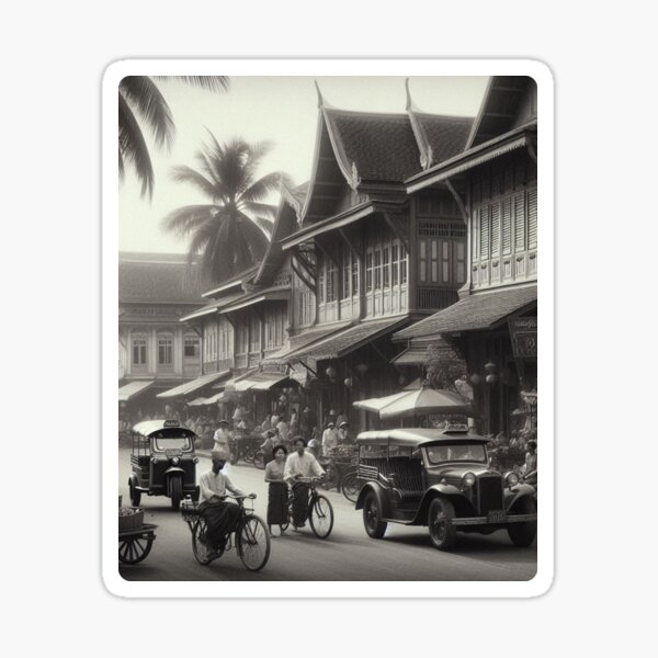 Item preview, 1930s Bangkok City Scene – AI Artwork of a Crowded Urban Atmosphere for Clothing and Accessories for City Lovers designed and sold by knalpot-design.